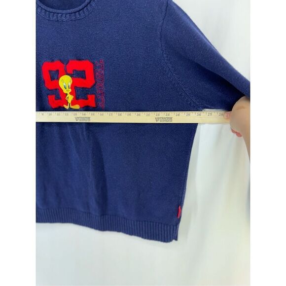 Vintage 90s Warner Bros Women’s Blue Tweety Looney Tunes Oversized Sweater XL - Picture 10 of 11